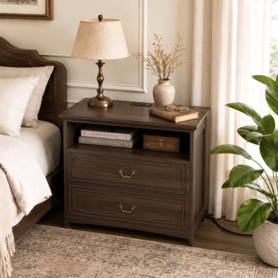 Oversized Night Stand for Bedroom, 32" Bedside Table, Extra Large Nightstands with Storage Tall Bed Side Table  with 2 Drawers