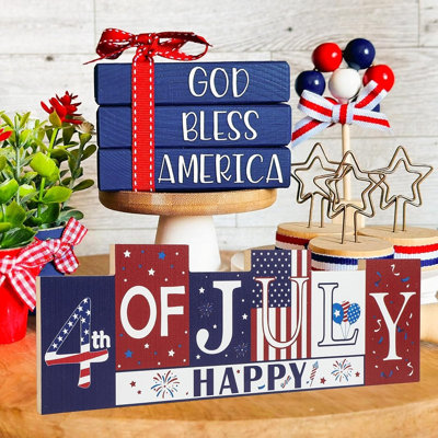 4th Of July Decorations For Home Wooden Summer Table Sign, Reversible Double-sided Patriotic Independence Day & Memorial Day Farmhouse Centerpiece Decor For Kitchen, Tabletop, Shelf And Indoor Display