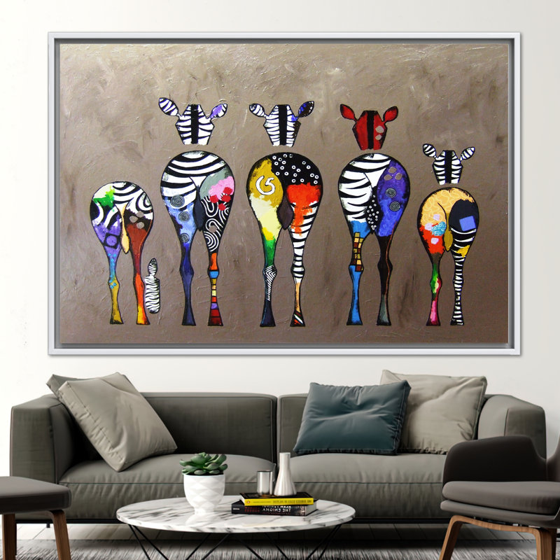 Impression sur toile vibrante d'inspiration zébrée d'inspiration Banksy pour un décor moderne, H 41 po x l 94 po