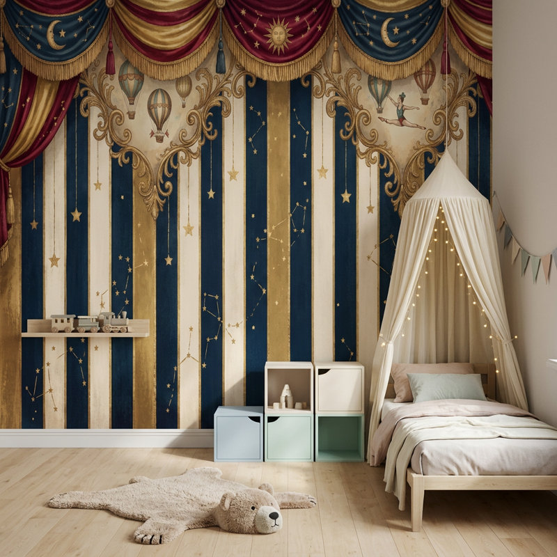 Décoration de mur rideaux de théâtre rétro, 120 po x 96 po, Peler et coller