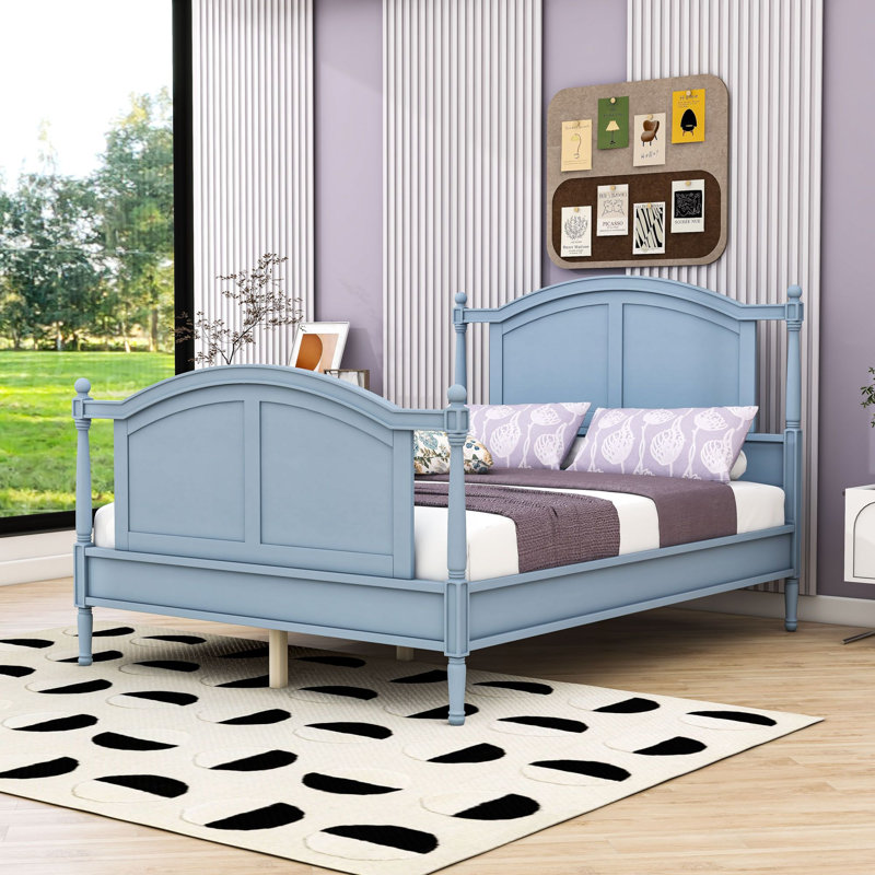 Lit plateforme en bois avec tête et pied de lit à panneau arqué, Light Blue, Full