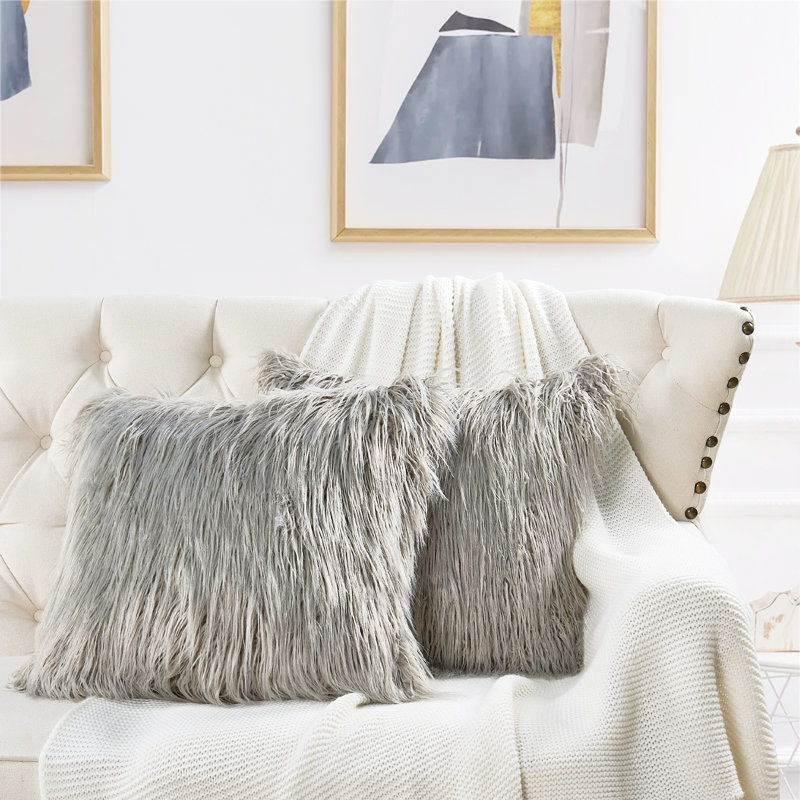 Geometric Square Throw Pillow Cover, Grey