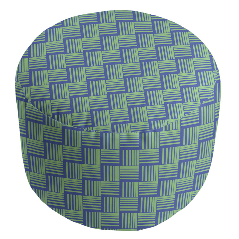 Upholstered Pouf, Blue/Green