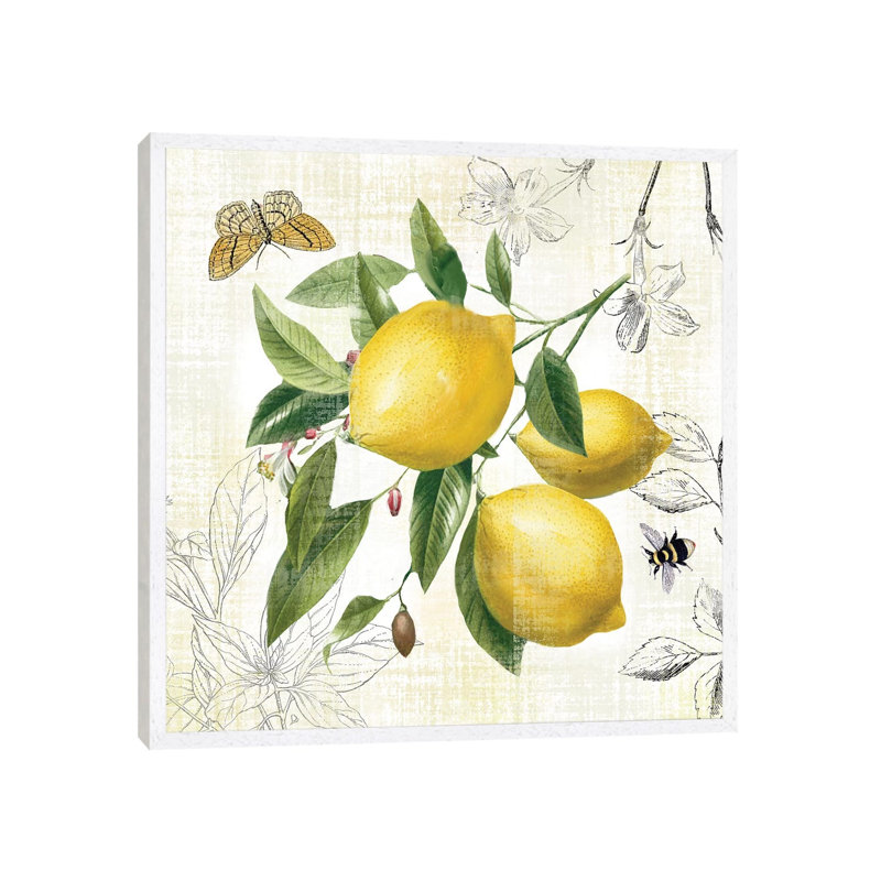 Linen Lemons II by Nan - Print on Canvas, White Floater Framed, 45.72cm H x 45.72cm W x 3.81cm D