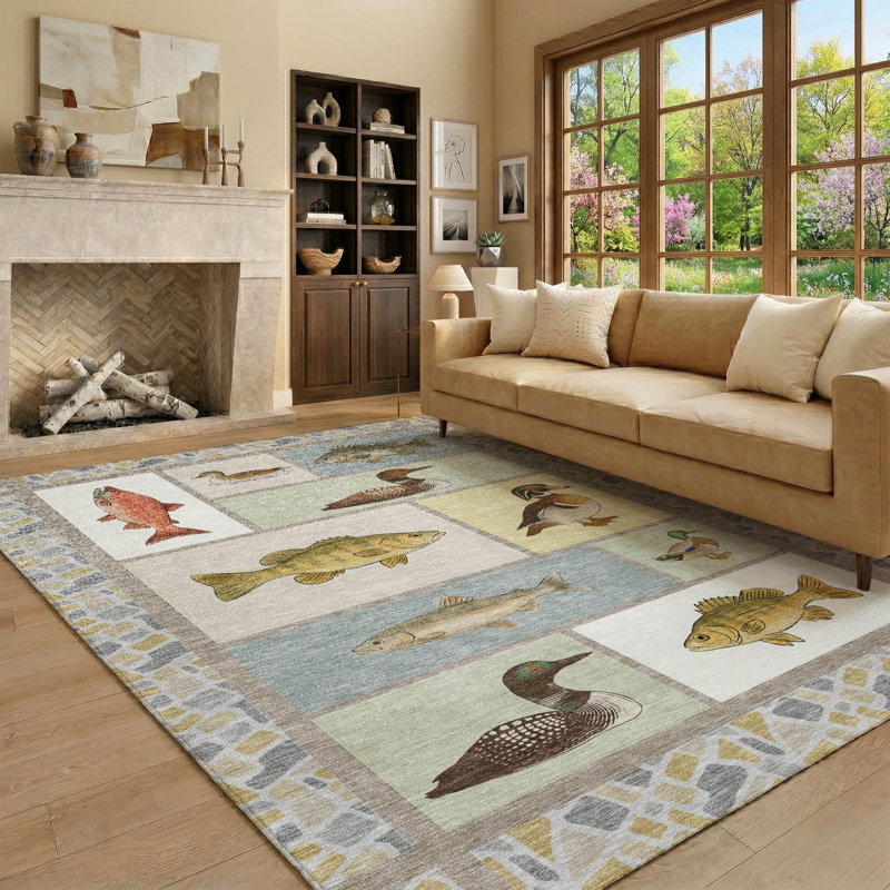 Tapis de lodge Villers AMF2606 de qualité supérieure, lavable à la machine, Ivoire ivoire, 9 pi x 12 pi