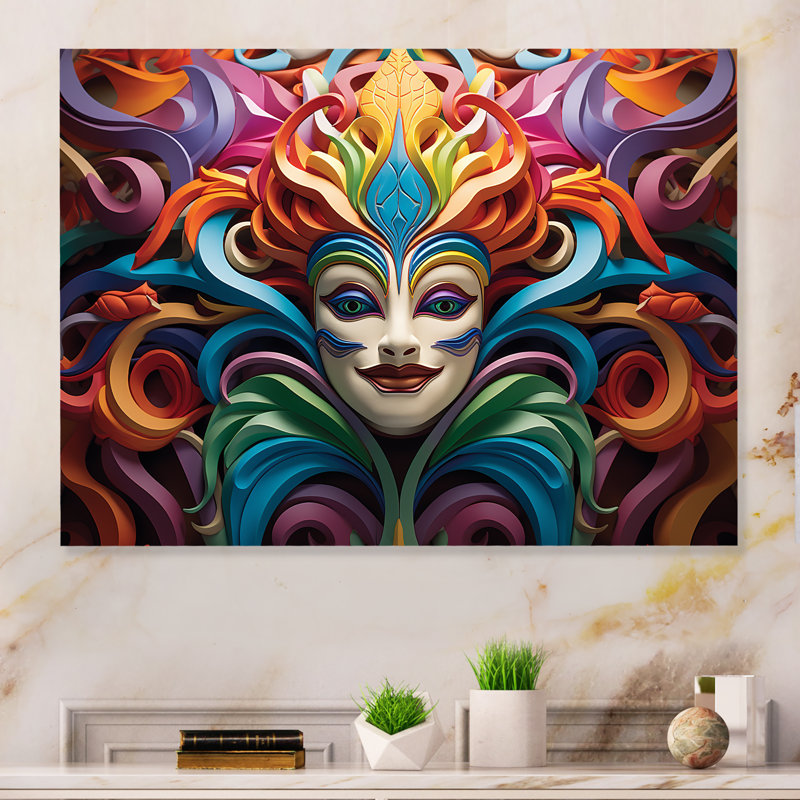 Multicolore, masque d'opéra coloré - art mural chinois en métal MT132622, H 30 po x l 40 po x P 1,5 po