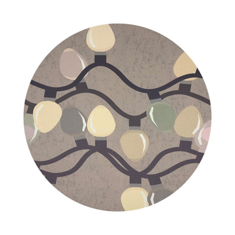 Xmas Tangle Black Vegan Leather Round Coasters, Neutral
