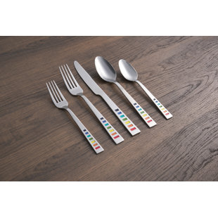 24 Pieces Rainbow Silverware Set with Steak Knives for 4, Stainless Steel Flatware Cutlery Set Orren Ellis