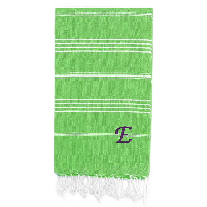 Serviette de plage 100% coton Pestemal Lucky, E, Vert clair / blanc