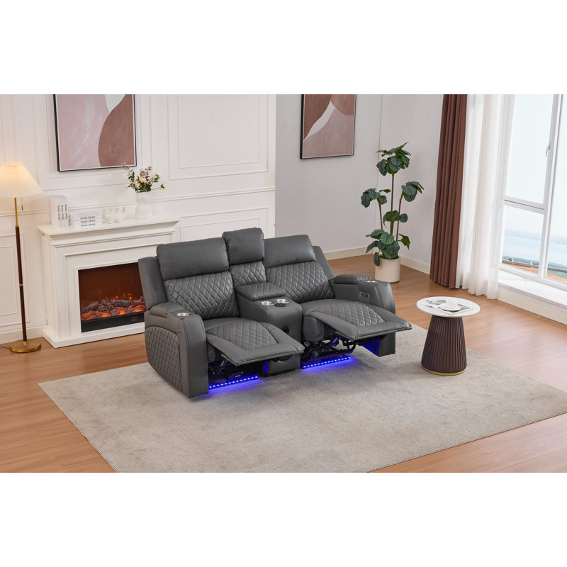 Ensemble de salon inclinable électrique 2 pièces avec haut-parleurs Bluetooth, lumières DEL, porte-gobelets et rangement