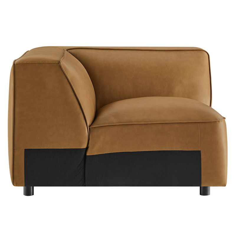Auren Upholstered Vegan Leather Modular Corner Chair, Camel Faux Leather