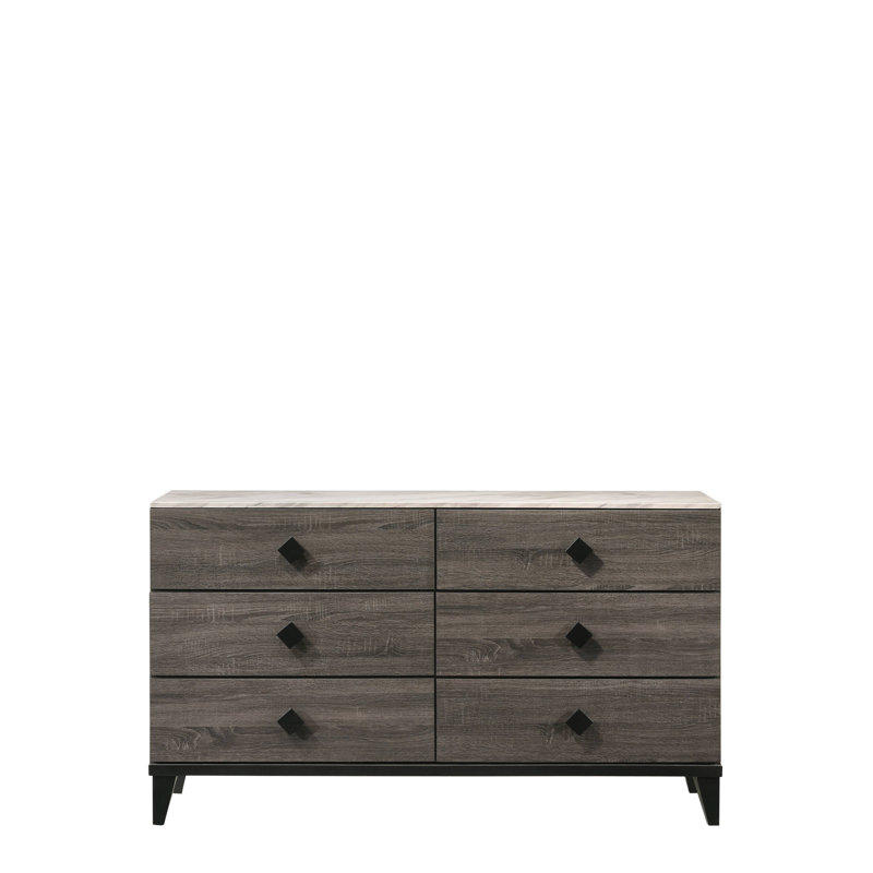 Commode double 6 tiroirs avec miroir Dobbins, Crème, crème