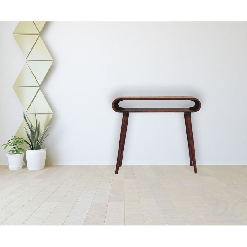 Console en bois massif de style nordique Amaya, rangement ouvert, châtaignier, brun foncé, table