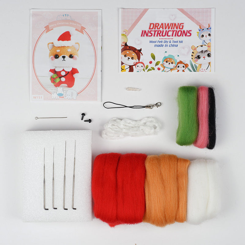 Ensemble de feutrage d'aiguilles de chiot en costume de Noël. Ensemble de bricolage en laine Wizardi F07N8-W151