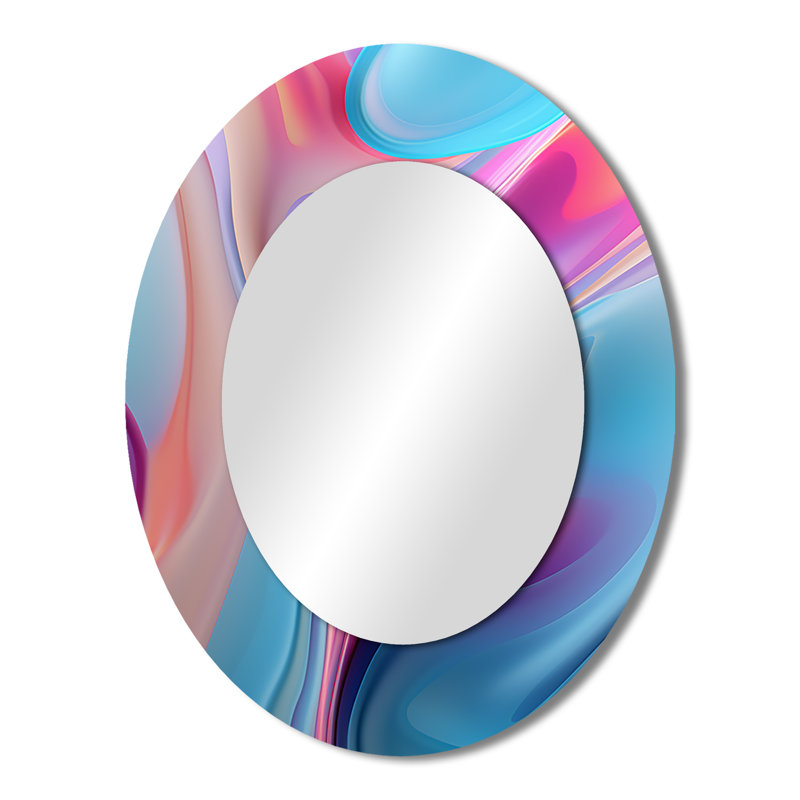 Transitional Blue And Pink Shapes I - Modern Oval Wall Mirror, 43" x 33"