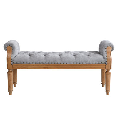 Harrington Mid-Century Solid Wood Upholstered Bench with Button Tufting and Nailhead Trim