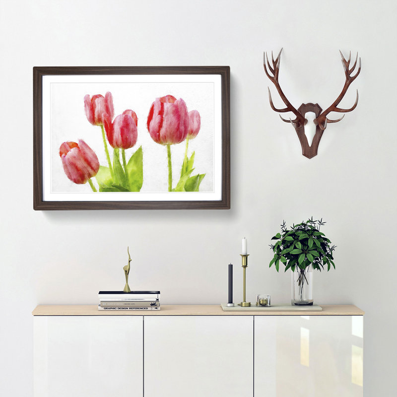 Beautiful Pink Tulips Framed Print, 33cm H x 45cm W x 2cm D, Walnut