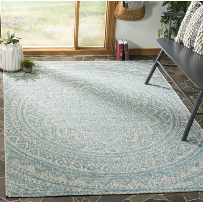Atlanta Hooked Light Grey/Aqua Indoor/Outdoor Rug