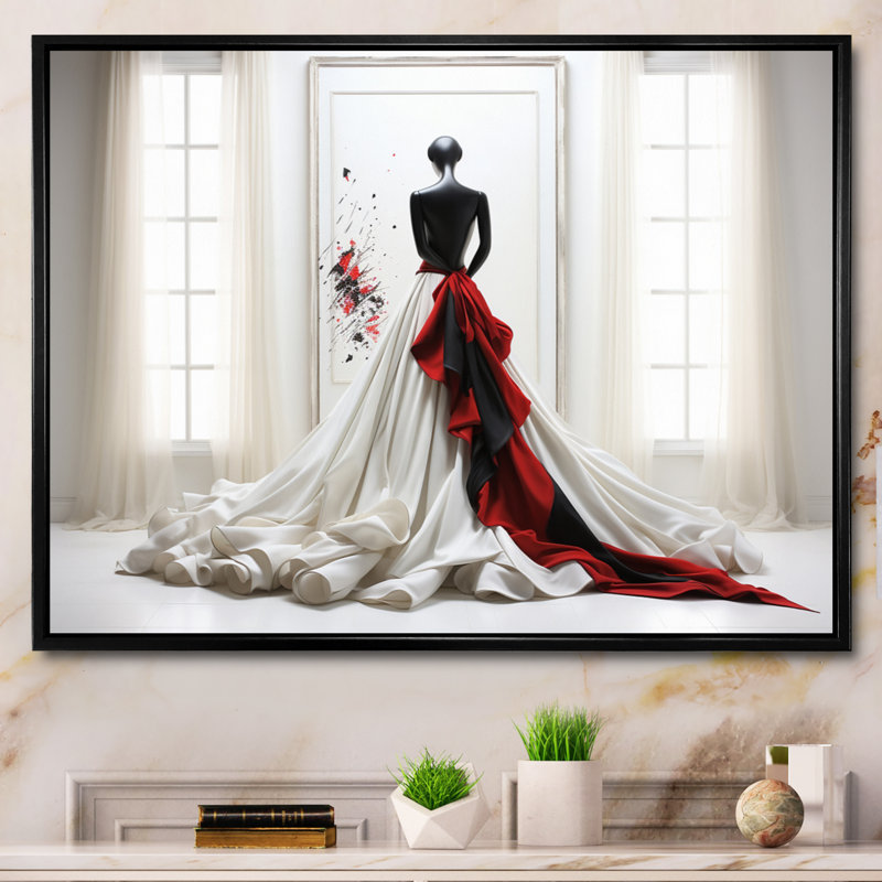 Rebouche Fashion - robe rouge élégance dévoilée II - imprimé, H 12 po x l 20 po x P 1 po, Cadre flottant noir