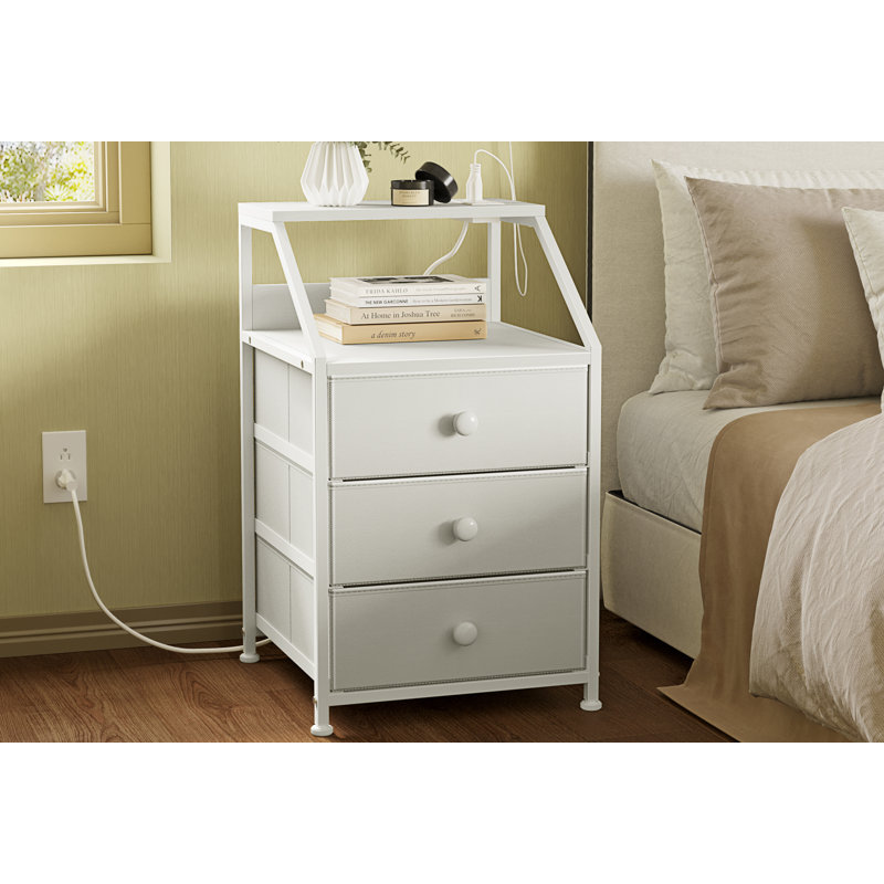 Nightstands With 3 Drawers & Outlets, Bedside Tables With 2 Usb Ports & 2-tier Open Shelf (set Of 2), White