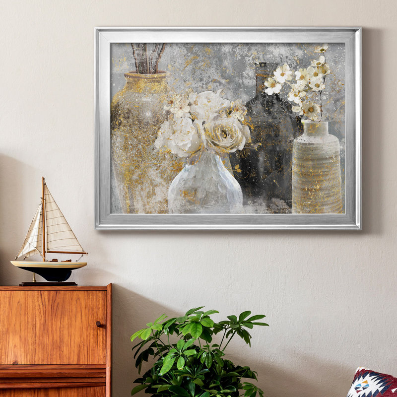 Toile encadrée de qualité supérieure Fleur Couture - prête à être accrochée, Argent, H 18,5 po x l 24,5 po x P 1 po