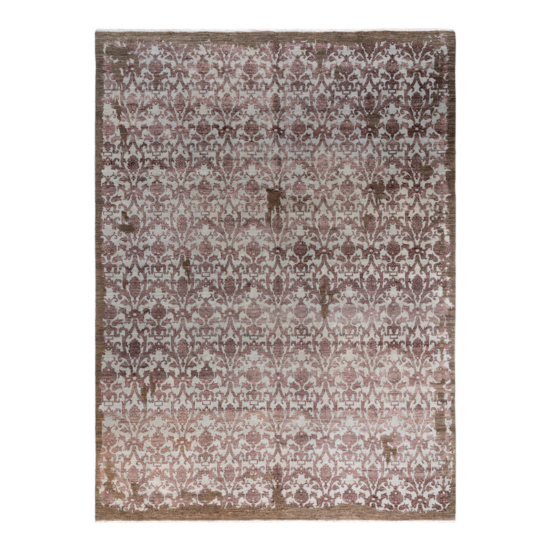 Tapis unique noué à la main brun de 9 pi 1 po x 12 pi 1 po Brazier