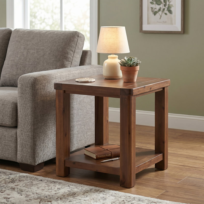 Oruada Solid Wood End Table, Dark Brown