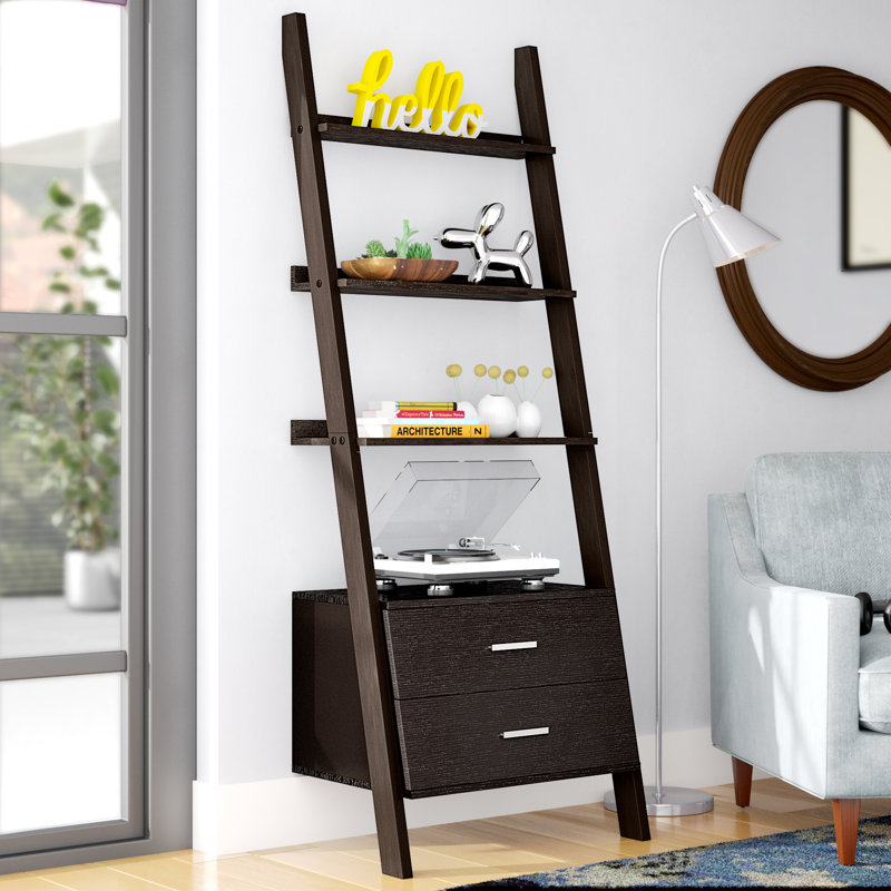 Bookshelf, Bookcase, Etagere, Ladder, 4 Tier, 69"H, Office, Bedroom, Laminate, Contemporary, Brown