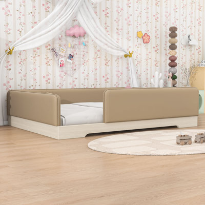Upholstered Floor Bed with Removable Guardrails