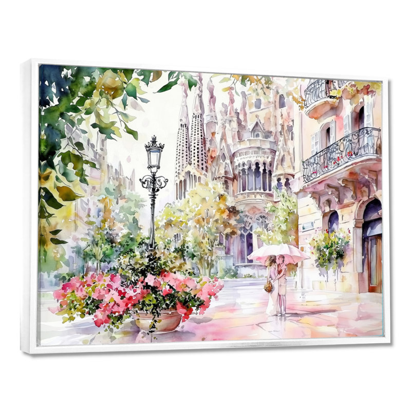 «Barcelona City In Summer II», reproduction sur toile de Barcelone, H 12 po x l 20 po, Blanc