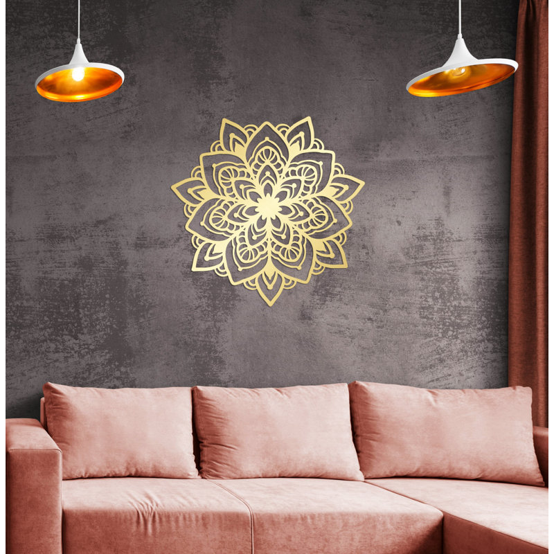 Metal Mandala Abstract Wall Hanging Décor, Creative Floral Metal Wall Art Home Decoration, Shiny Gold, 34" H x 34" W x 0.5" D