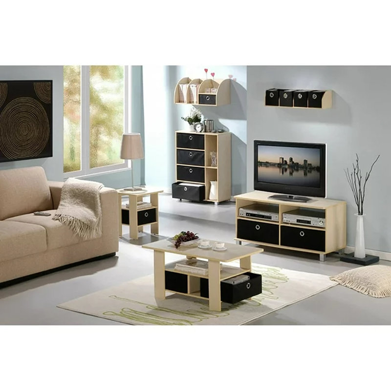 Kenton Coffee Table with Bin Drawer, French Oak Gray Top//Black Base