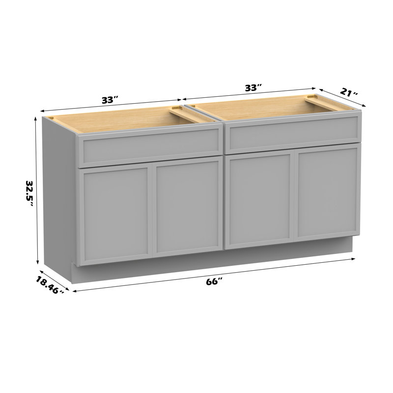 66" Double Bathroom Vanity Base Only, Gray