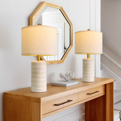 20.75" Small Modern Ceramic Table Lamps Set Of 2 For Bedroom, White Bedside Lamps For Night Stands, Farmhouse Desk Decor Nightstand Table Lamps For Living Room End Table Beige
