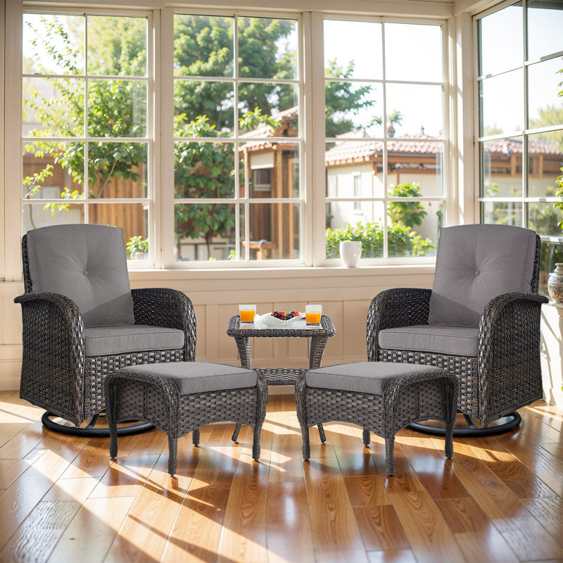 Fauteuil oscillant d'extérieur en osier Gaetanino, Gris, Brun