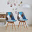 42.5cm H Patchwork Fabric Dining Chair, Retro Style Upholstered Side Chair with Solid Wood Legs-557882045-634238873