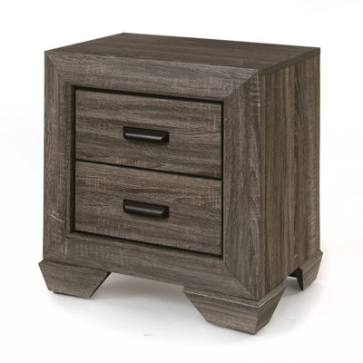Weathered Gray Nightstand - 2 Ample Drawer Spaces, Metal Center Glide System, Traditional Shaker Legs, , 3d Paper Veneer, Edging, 24" W X 27" H 17" D With Grain Texture Spacious Drawers, Slides, Leg