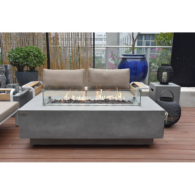 Granville Outdoor Concrete Fire Table 45,000 BTU - Includes Lava Rocks and PVC Cover, Propane, Light Gray