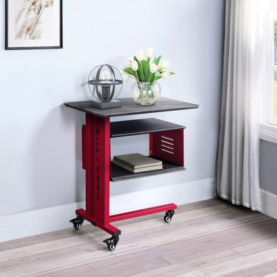 Table d'appoint rectangulaire rouge avec base en métal et surface en contreplaqué de bois contemporaine pour tablette principale