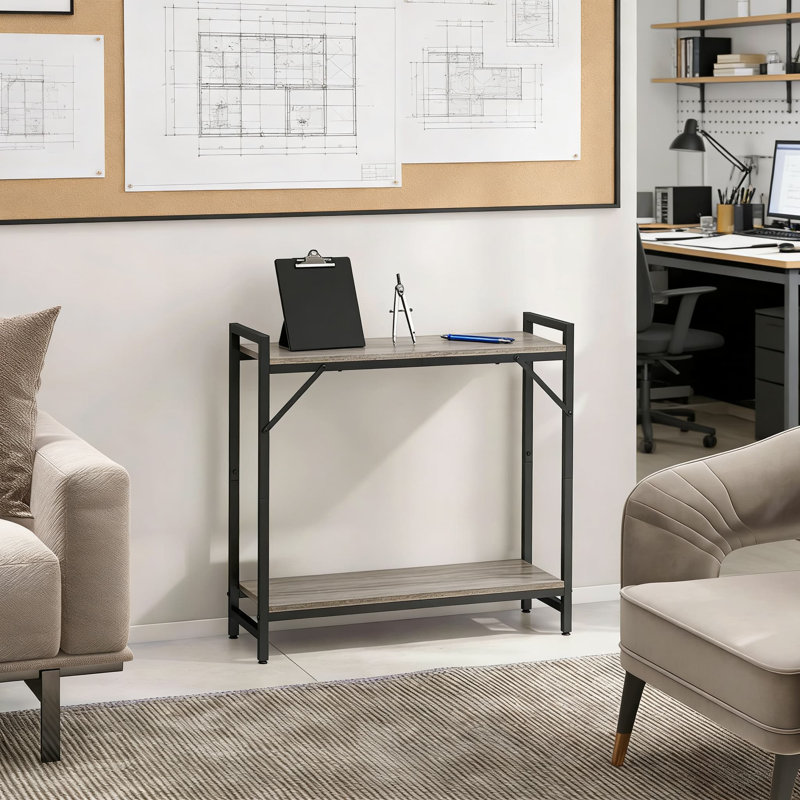 Console industrielle étroite pour petits espaces, table de canapé mince avec barres de soutien et accoudoirs, table de présentation pour l'entrée, le salon, le couloir et la chambre à coucher