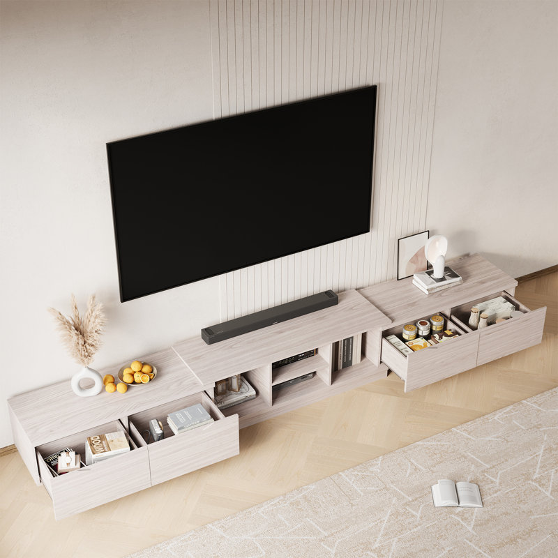  Extendable Tv Stand For Up To 120 Inch Tv, Modern Entertainment Center With 4 Drawers & 2 Storage Compartments, Adjustable Length (95"-134"), Tv Consoles For Living Room & Bedroom (white)