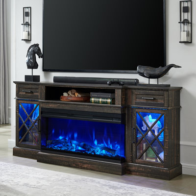  70" Farmhouse Electric Fireplace TV Stand for TVs Up to 80" with Glass Door Cabinets & Timer