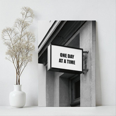 1Pc Framed Canvas Poster Print ONE DAY AT A TIME, motivational slogan, modern minimalist style Wall Art Decor, Perfect for Room Decor Living Room Bedroom Office Kitchen Bathroom Home Decor, Ideal Home Wall Decoration Gift, 2D Flat