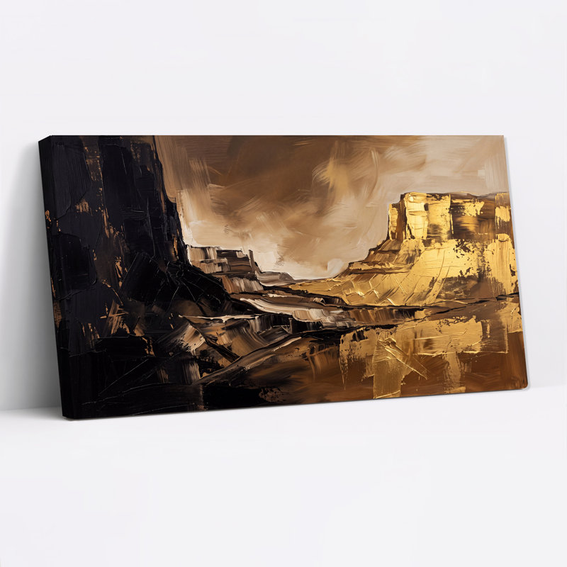 Art abstrait sur toile, canyon noir et doré, L 40 po x H 20 po