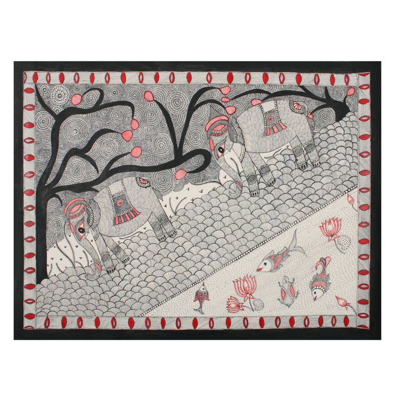 Paire d'éléphants de marche | Madhubani Peinture
