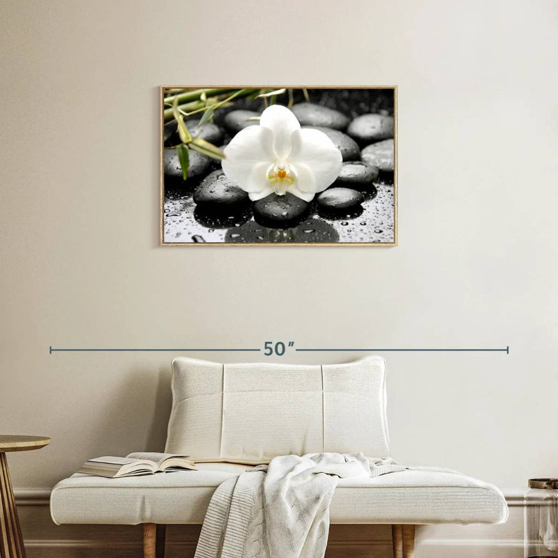 Orchidée blanche, Cadre flottant en bois naturel, 31 po x 21 po
