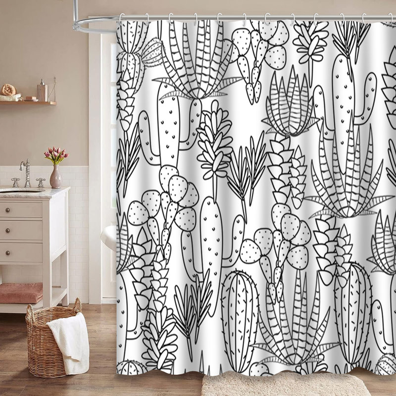 Rideau de douche Succulents Botanical Black Line, L 72 po x l 72 po