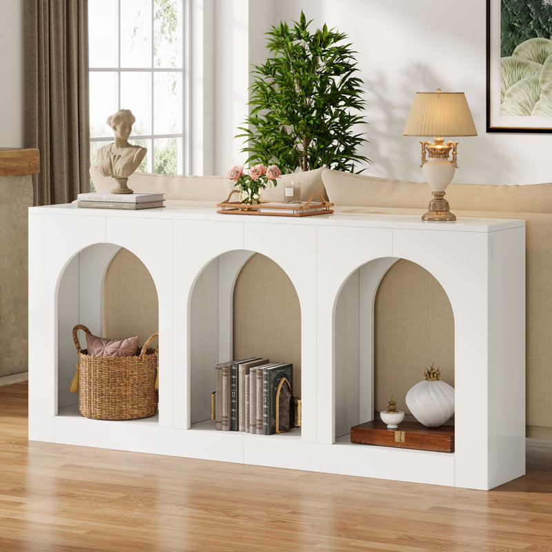 70.9" White Console Table, Wood Entryway Table with Storage