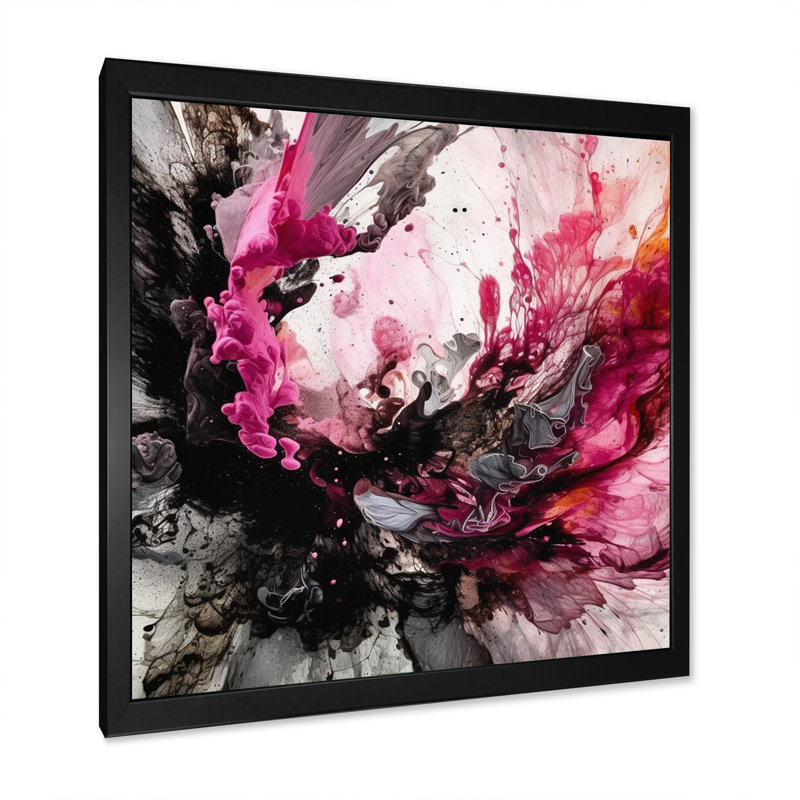 «Black Gold Marble Splash V», art abstrait sur toile marbrée, Cadre photo noir, H 16 po x l 16 po x P 1 po