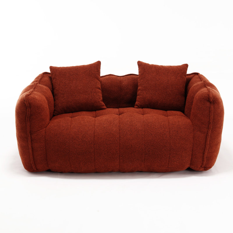  Bean Bag Sofa Large Bean Bag Chair Tufted Loveseat, Brown Red Chenille